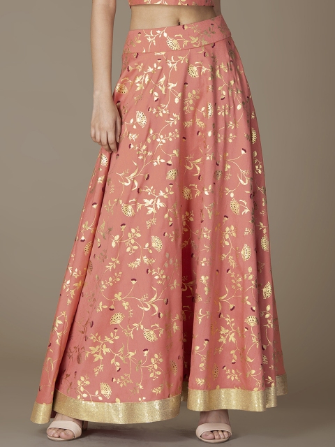 

Faballey Indya Women Pink & Gold-Toned Printed Flared Maxi Skirt