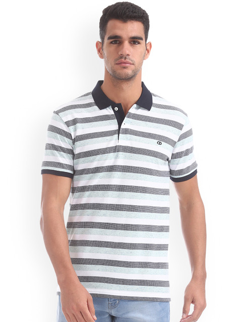 

Ruggers Men White Striped Polo T-shirt