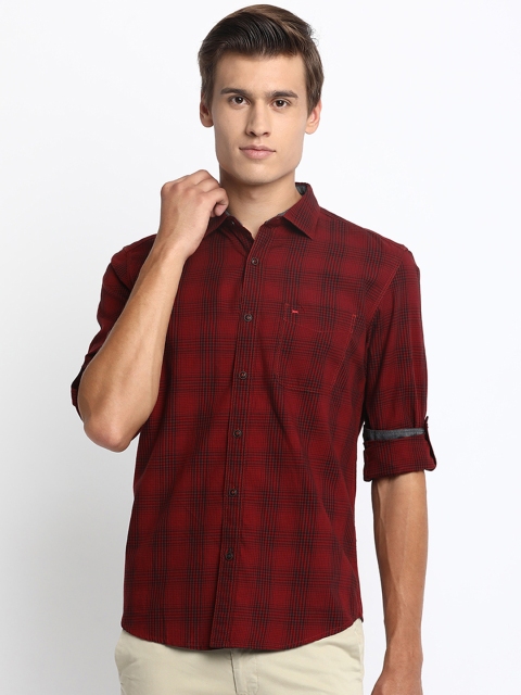 

Basics Men Red Slim Fit Checked Casual Shirt