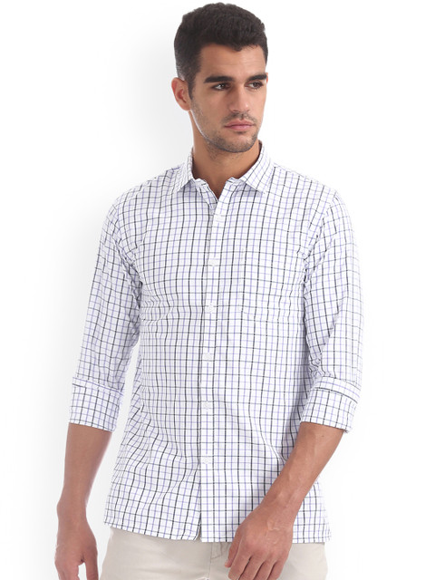 

Excalibur Men White & Grey Regular Fit Checked Casual Shirt