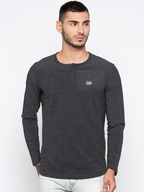 

SPYKAR Men Black Solid Henley Neck T-shirt