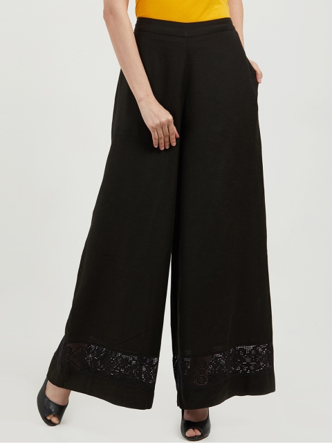

Fusion Beats Women Black Solid Wide Leg Palazzos