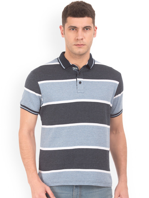 

Ruggers Men Blue & White Striped Polo T-shirt