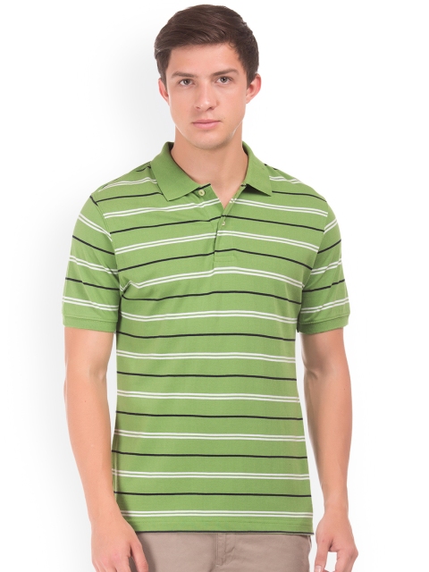 

Ruggers Men Green Striped Polo Collar Pure Cotton T-shirt