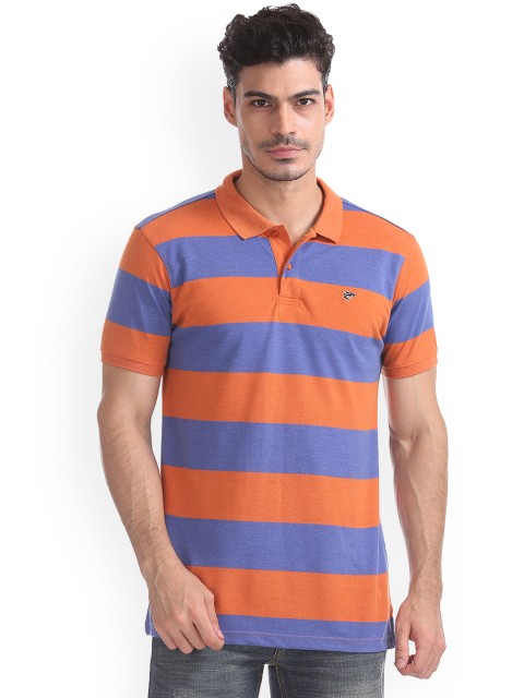 

Ruggers Men Orange & Blue Striped Polo Collar T-shirt