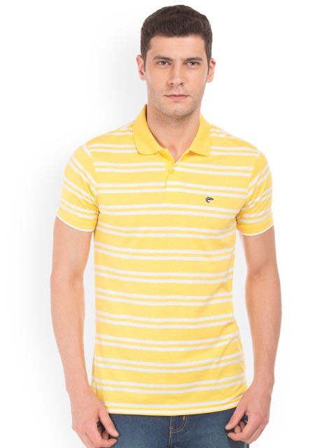 

Ruggers Men Yellow & White Striped Polo Collar T-shirt