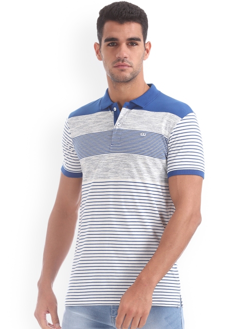 

Ruggers Men White & Blue Striped Polo Collar T-shirt
