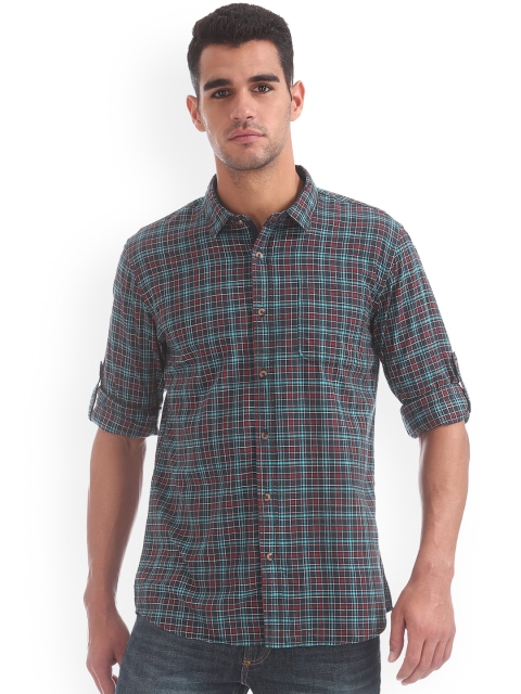 

Ruggers Men Blue Regular Fit Checked Casual Shirt