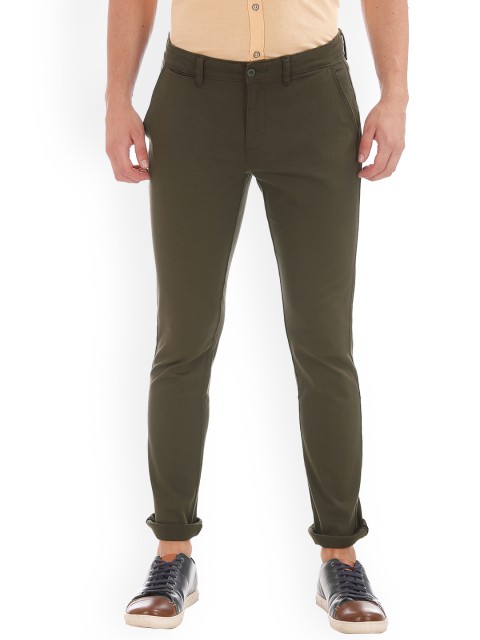 

Ruggers Men Olive Green Tapered Fit Solid Regular Trousers