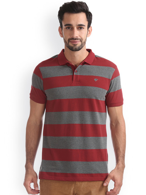 

Ruggers Men Red & Grey Striped Polo Collar T-shirt
