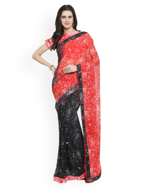

Shaily Red & Black Pure Georgette Printed Saree