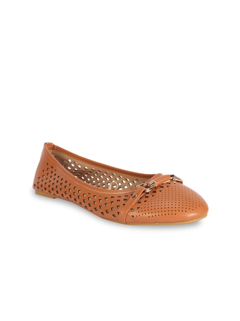 

People Women Brown Solid Laser Cut Ballerinas