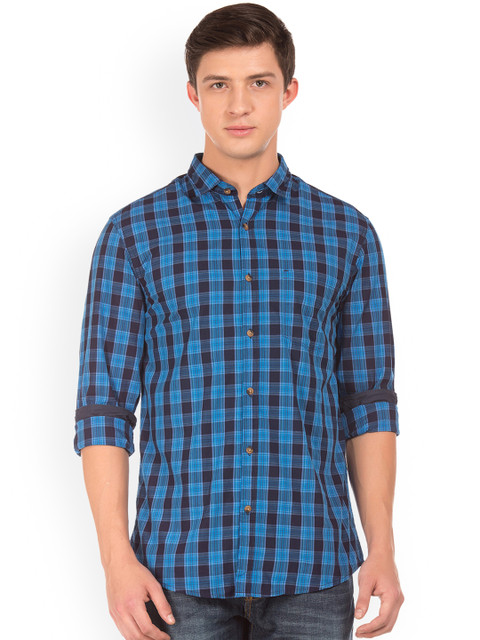 

Ruggers Men Blue & Black Regular Fit Checked Casual Shirt