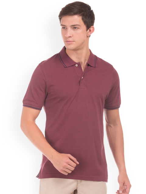 

Ruggers Men Burgundy Solid Polo Collar T-shirt