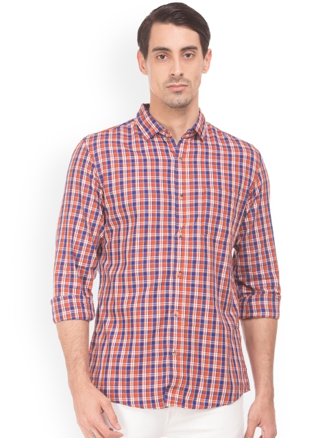 

Ruggers Men Orange & Blue Regular Fit Checked Casual Shirt