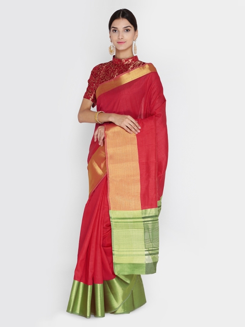 

Chhabra 555 Red Art Silk Solid Banarasi Saree