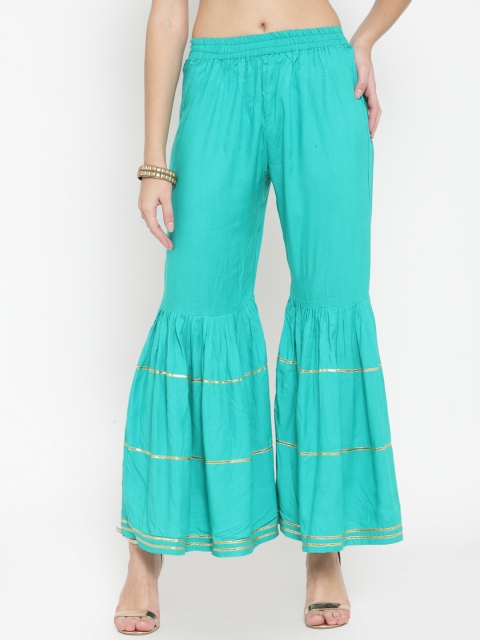 

Indibelle Women Turquoise Blue Flared Striped Palazzos