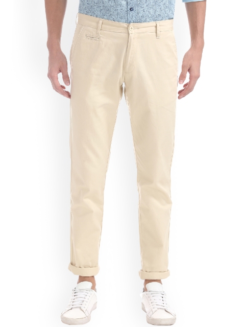 

Ruggers Men Cream-Coloured Regular Fit Solid Regular Trousers