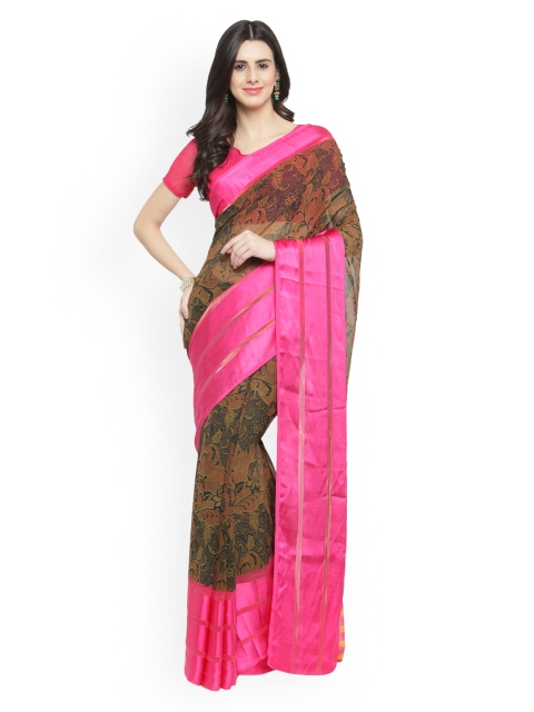 

Shaily Pink & Brown Satin Printed Saree