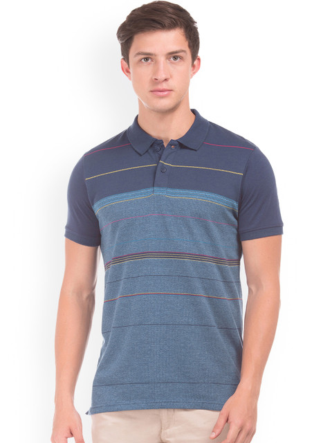 

Ruggers Men Teal Green Striped Polo Collar T-shirt