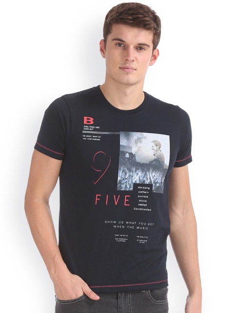 

Newport Men Navy Blue Printed Round Neck T-shirt