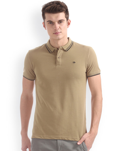 

Ruggers Men Beige Striped Polo Collar T-shirt