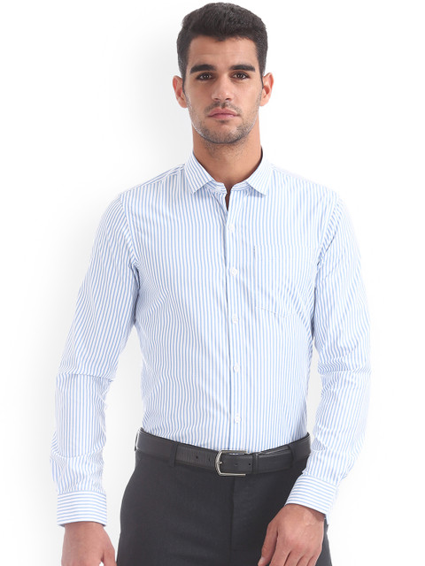 

Excalibur Men Blue & White Regular Fit Striped Formal Shirt