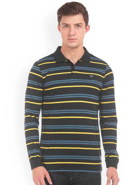 

Ruggers Men Black Striped Polo Collar T-shirt