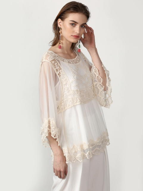 

Deliacte Mess Lace Top With Wide Batman Sleeves, Off white