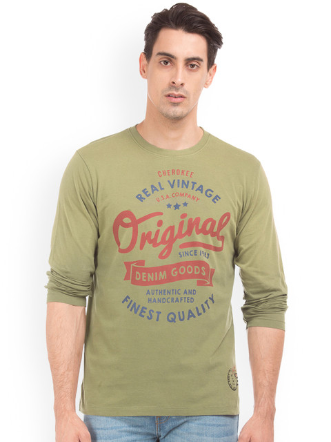 

Cherokee Men Green Printed Round Neck T-shirt