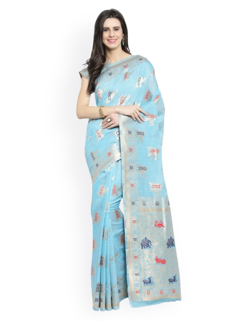 

Shaily Turquoise Blue Pure Silk Woven Design Banarasi Saree