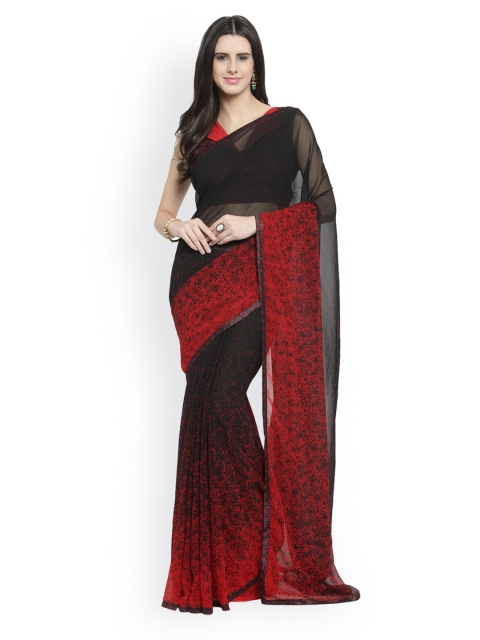 

Shaily Black & Red Pure Georgette Printed Saree
