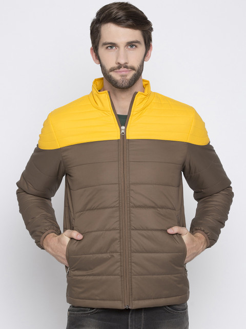 

SPYKAR Men Brown & Yellow Colourblocked Padded Jacket