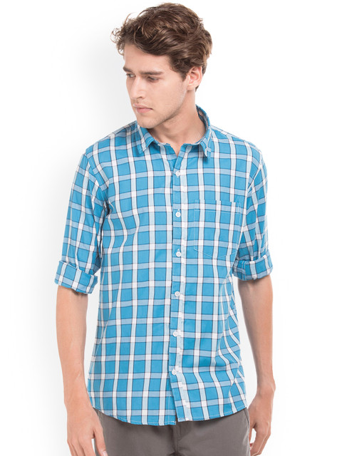

Ruggers Men Blue & White Regular Fit Checked Casual Shirt