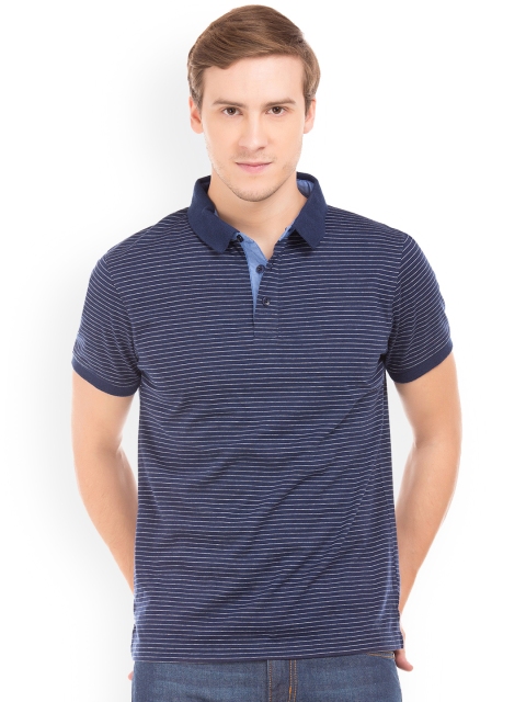 

Ruggers Men Blue Striped Polo Collar T-shirt