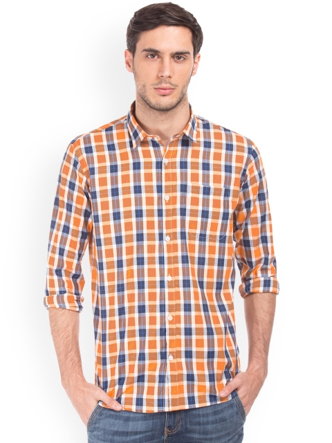 

Ruggers Men Orange & Blue Regular Fit Checked Casual Shirt