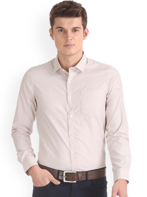 Excalibur Men Beige Regular Fit Self Design Casual Shirt