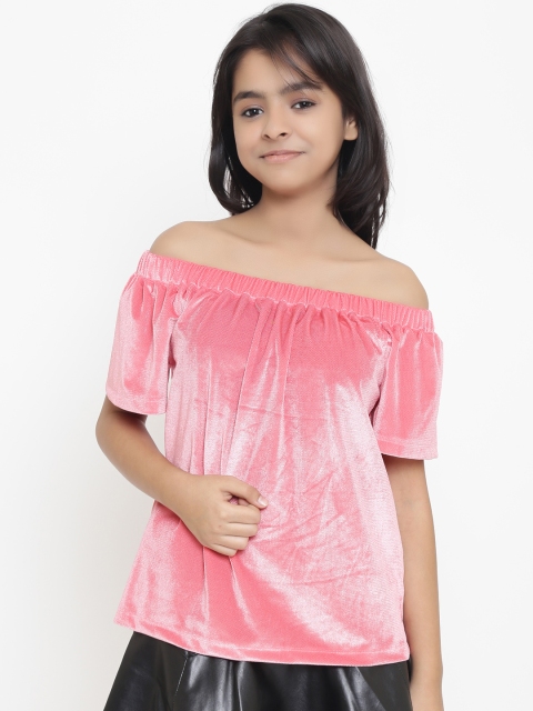 

Natilene Girls Peach-Coloured Solid Bardot Top