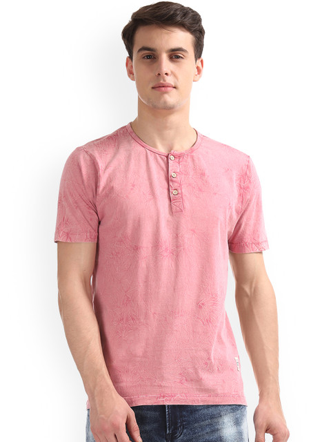 

Cherokee Men Pink Printed Henley Neck T-shirt