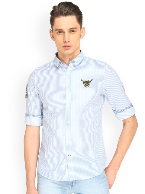 

Splash Men Turquoise Blue Regular Fit Striped Casual Shirt