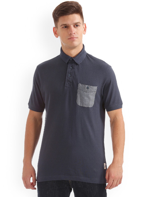 

Cherokee Men Blue Solid Polo Collar T-shirt