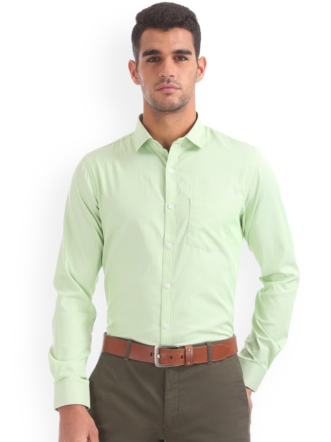 

Excalibur Men Green & White Regular Fit Striped Formal Shirt