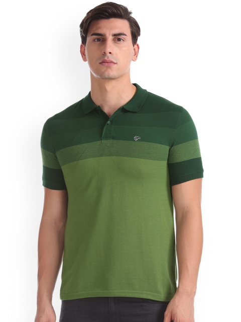 Ruggers Men Green Striped Polo Collar T-shirt