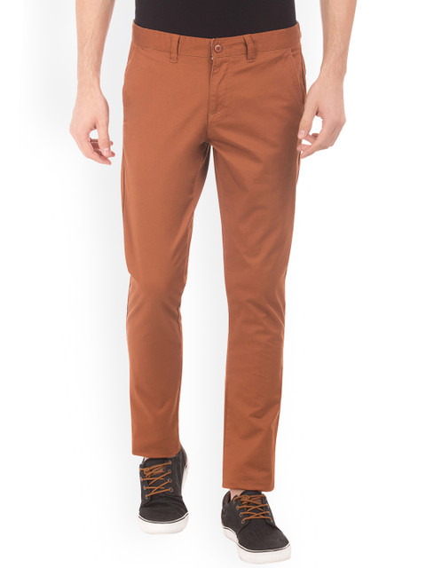 

Ruggers Men Rust Tapered Fit Solid Regular Trousers