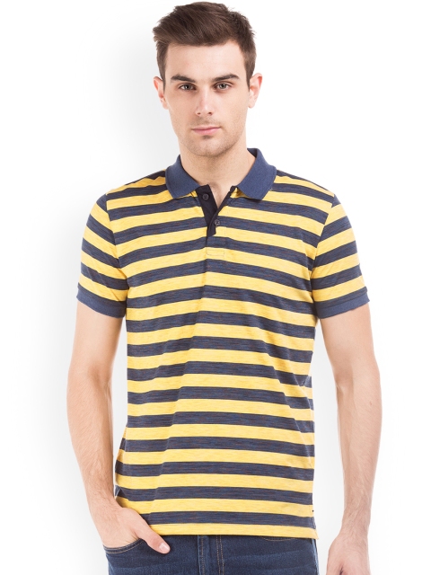 

Ruggers Men Yellow And Blue Striped Polo Collar T-shirt