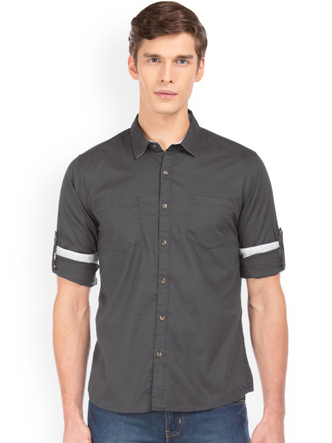 

Ruggers Men Grey Regular Fit Solid Casual Shirt