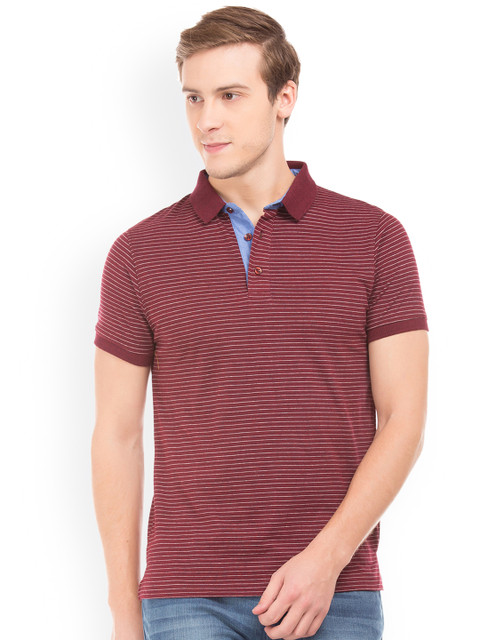

Ruggers Men Maroon & White Striped Polo Collar T-shirt