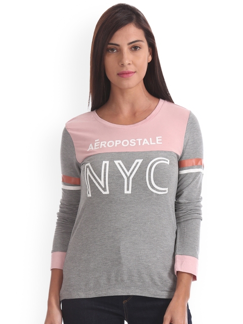 

Aeropostale Women Grey Printed Round Neck T-shirt