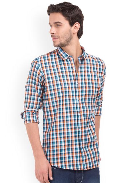 

Ruggers Men Blue & Orange Regular Fit Checked Casual Shirt