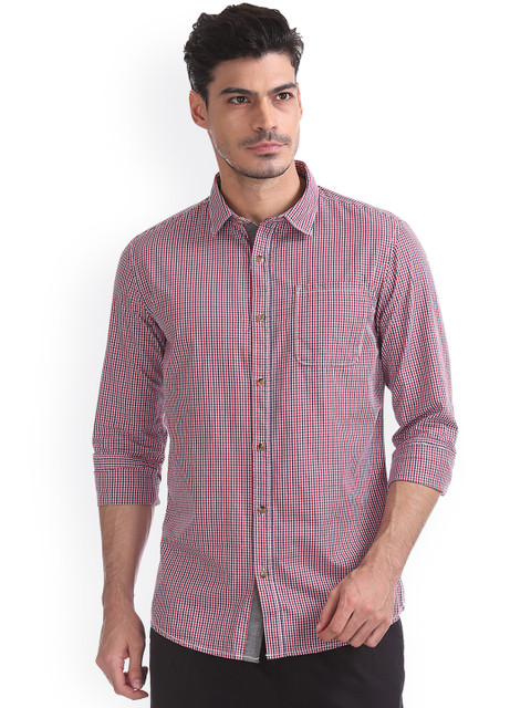 

Ruggers Men Red & Blue Regular Fit Checked Casual Shirt